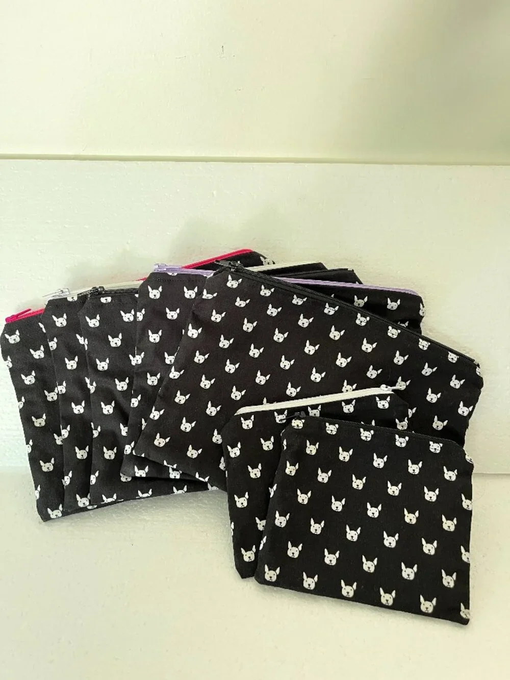 French Bulldog Zippered Fabric Pouches Lot of 7 Toiletry Makeup Coin Purse NEW